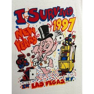 I Survived New Years Eve Graphic T-Shirt Mens White‎ XL Vintage 90s Las Vegas